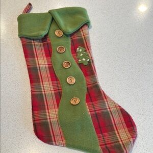 DanDee Christmas stocking with red plaid and green trim with buttons